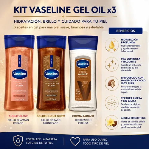 Vaseline Aceite Corporal Kit X3 Golde Sunlit Cocoa Radiant