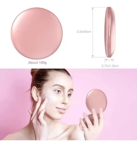 Espejo De Maquillaje Led Portátil Recargable Rosa Para