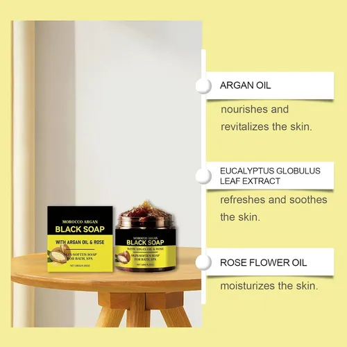 Marruecos Jabón Negro Con Argán Y Rosa, Jabones Exfoliantes