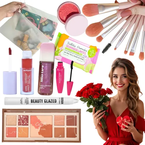 Kit Maquillaje San Valentin Paleta Brochas Regalo C/ Estuche