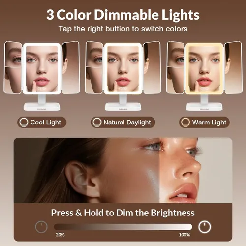 Espejo De Maquillaje Triple Iluminado Easehold 3x