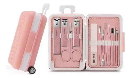 Set Manicura Pedicura 12 Piezas Estuche Valija Con Ruedas