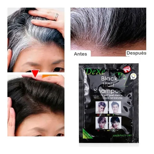 Dexe Shampoo Tinte Instantánea Cubre Canas Color Negro caja x 10 sobres de 25 ml c\u