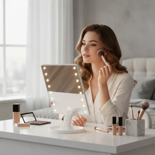 Espejo De Maquillaje Portátil Rectangular Con Luz Led Usb