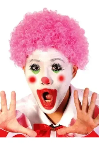 Peluca Afro Payaso Rulos Cotillon Fiesta Color Rosa