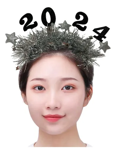 2024 Feliz Año Nuevo Diadema Glitter Star Garland Plata