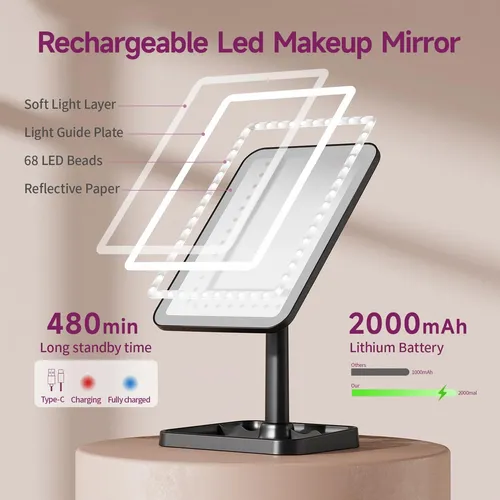 Espejo De Maquillaje Funtouch Con Luz Led 10x Negro