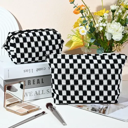 Soidram 2 Piezas Negro Bolsa De Maquillaje A Cuadros Grandes