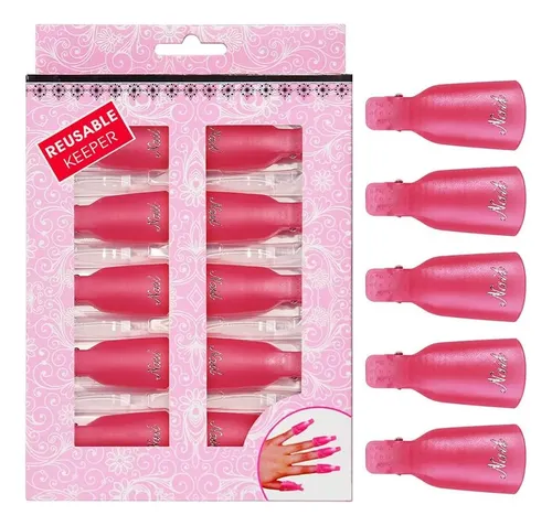 Clip Para Remover Esmalte Uñas Akoak 10 Pcs Acrílico Rosa