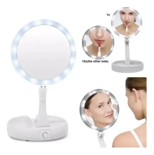 Espejo Para Maquillaje Doble C/ Aumento 10x Y Luz Led Blanco
