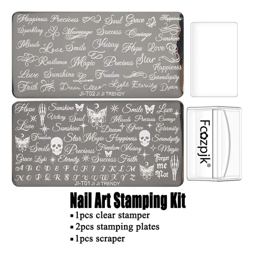 Kit Estampado Uñas 2 Placas Letras Cursivas Retro