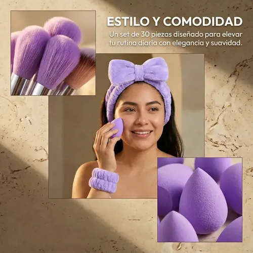 Set 46 Piezas Brochas Y Esponjas Maquillaje