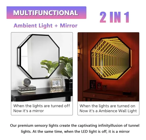 Luz Led Espejo Infinito 30cm Multicolor Para Ambiente