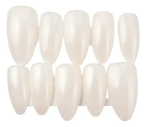 Uñas Press On Almendra Medio Blanco Perlado