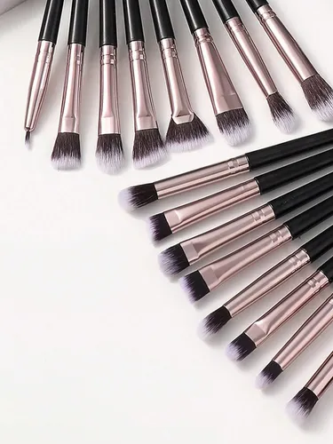 Set 15 Brochas De Maquillaje Sintéticas Ojos Y Rostro Negro