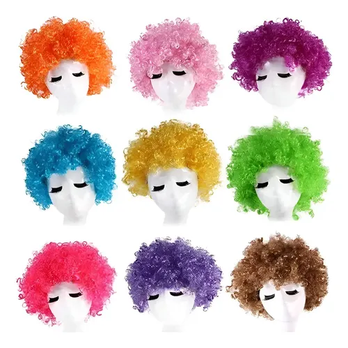 Pack 5 Peluca Afro Payaso Rulos Cotillon Fiesta Colores
