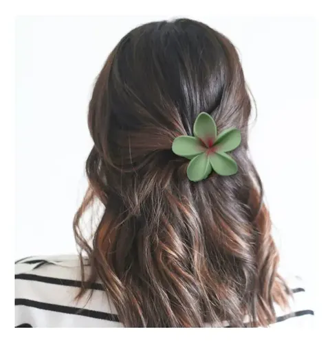 Pack Broches Hebilla De Pelo Flor Hawái Mate En Degrades X4 Rosa/amarillo/celeste/verde