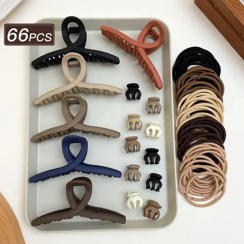 Set De 66 Accesorios Para El Cabello Con Clip En Tonos Neutr