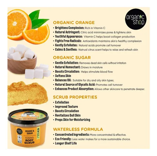 Exfoliante Corporal Organic Shop Azúcar De Naranja 250 Ml