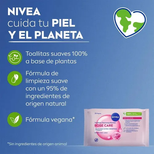 Toallitas Desmaquillantes Micerales Nivea Rose Care 25 Pzas
