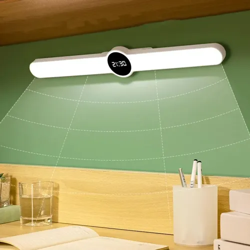 Lampara Led Recargable Con Reloj Digital Magnetica Portatil Velador Tactil Bajo Alacena Escritorio Luz Fria Calida Barra Led Usb Mesa Cocina Mesada Ropero Espejo Estudio Oficina Moderna Hogar