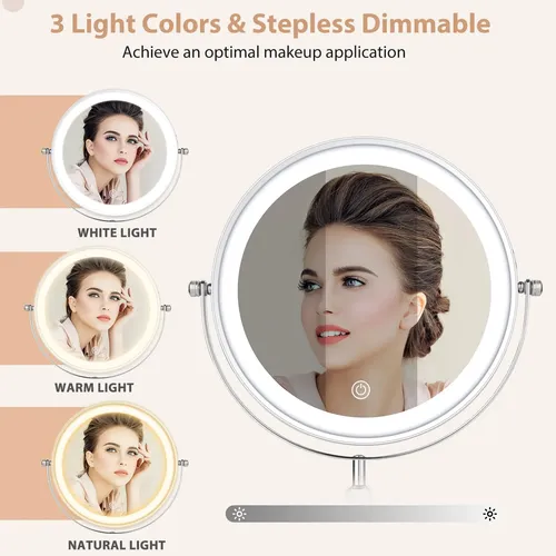 Espejo De Maquillaje Ffowcye 8 Led Con Aumento De 1x/10x