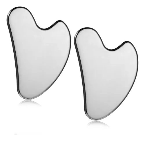Set 2 Gua Sha Metal Plateado Para Masaje Facial Y Corporal