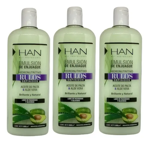 Crema De Enjuague Rulos Definidos Han 500ml X3 Unidades