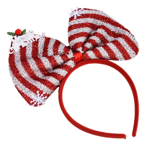 Diadema Con Lazo Navideño, Raya Roja Y Blanca