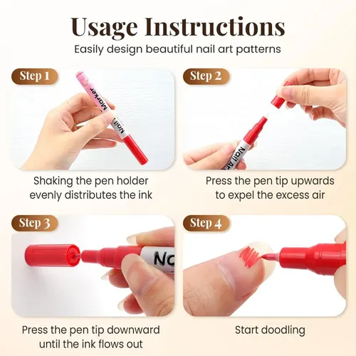 12 Colors Nail Art Pens Set, Water-based Markers, Quick Dry
