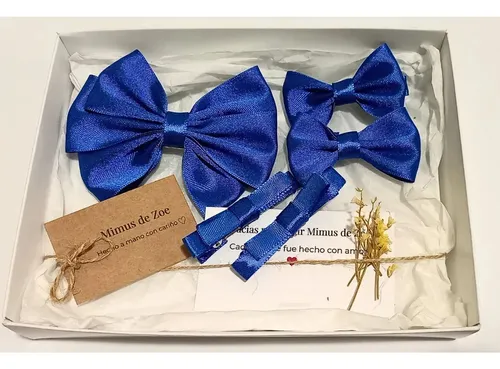 Set Lazos Azul Royal Para Cabello Niña Con Hebillas Y Lazos