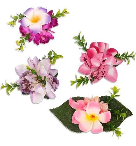 Hebillas De Flores Artificiales Ahoney Plumeria Hawaiana X4