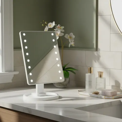 Espejo De Maquillaje Portátil Rectangular Con Luz Led Usb