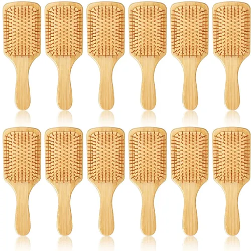 F. Set 6 Cepillos Pala Bambú Natural Masaje Antiestático