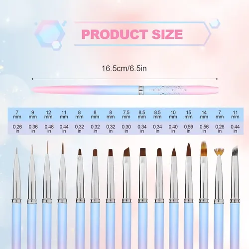 Kit De 15 Pinceles Para Uñas Con Tapa Gel Y Acrilico