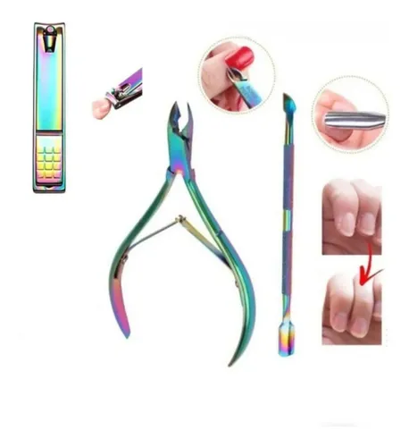Kit Corta Uñas + Alicate + Repujador De Cuticula Tornasolado