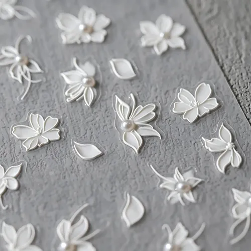 Pegatinas Decorativas For Uñas Con Flor De Encaje Blanco