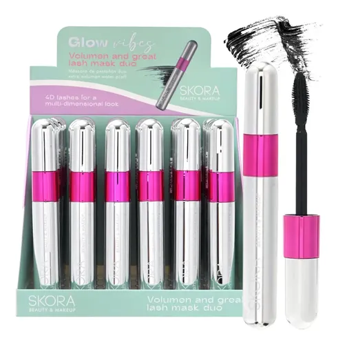 Rímel Máscara De Pestañas Skora Volumen 4d Duo Waterproof Color Negro