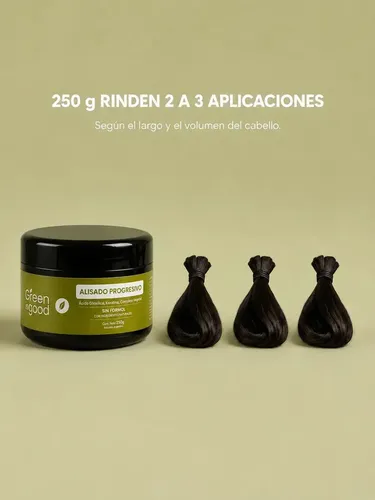 Alisado Progresivo Sin Formol x250 g Crema Alisadora con Ácido Glioxílico, Keratina y Activos Vegetales Antifrizz, Brillo y Lacio Perfecto para Cabello Rizado, Ondulado y con Rulos – Green Is Good