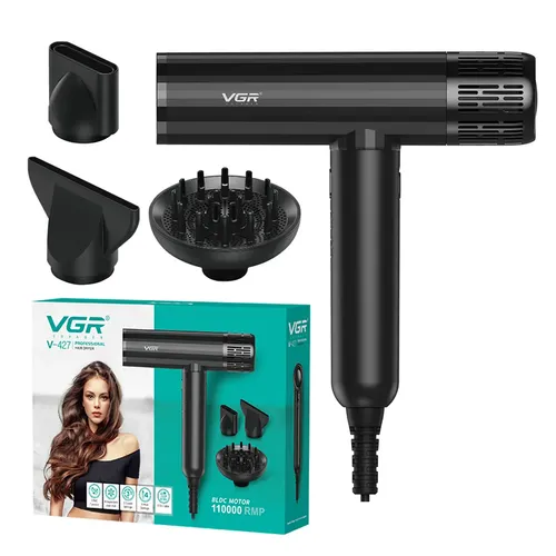 Secador De Pelo Profesional Vgr V-427 Bldc 1900w Iónico Salón 110000rpm Color Negro