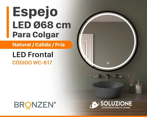 Espejo Redondo Luz Led Frontal 70cm Premium Fría Cálida