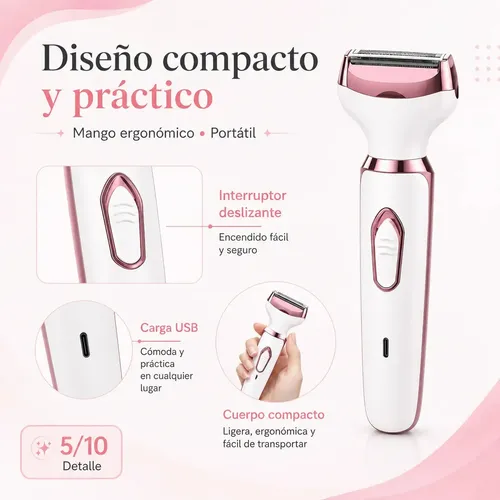 Depiladora Eléctrica 4 En 1 Usb Rostro Cuerpo Blanca