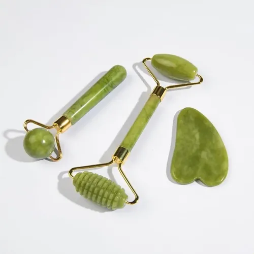 3 Piezas Masajeador De Jade,rodillo Facial De Piedra De &vg