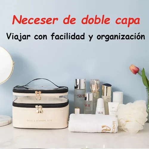 Neceser Organizador De Viaje Doble Compartimento Negro Lisa