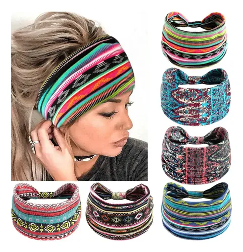 Pack Of 6 Bohemian Headbands For Women, Wide Headbands