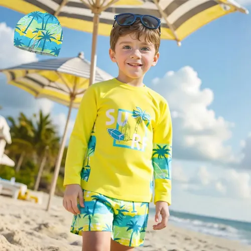 Traje De Baño Niño 2 Piezas Manga Larga Con Gorra Upf50+