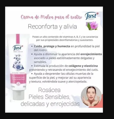 Crema Facial Just de Malva Hipoalergénica Sin Parabenos Rostro Sensible