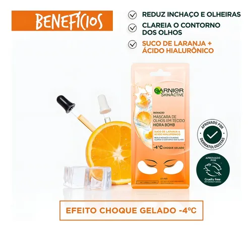 Mascarilla de tela para ojos con vitamina C Hidra Bomb, 6 g, Garnier, tipo piel normal