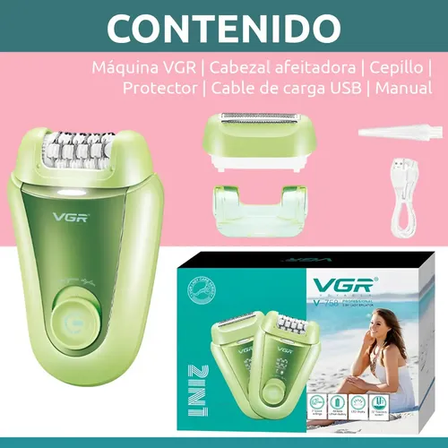 Depiladora Eléctrica Afeitadora 2 En 1 Vgr V-758 Turbo Usb Color Verde