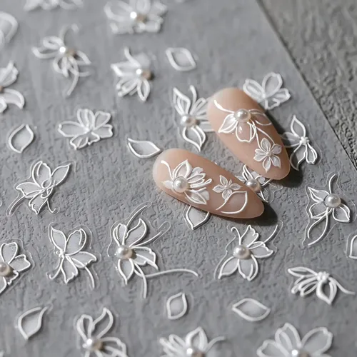Pegatinas Decorativas For Uñas Con Flor De Encaje Blanco